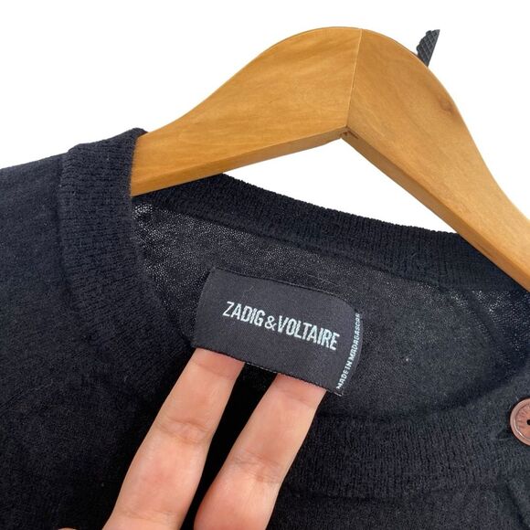 Zadig & Voltaire Women’s S Love Graphic Studded Sweater Black 100% Cashmere Goth - Picture 3 of 9